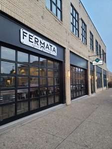 Outdoor Brushed Aluminum Sign On Standoffs & Illuminated Blade Sign